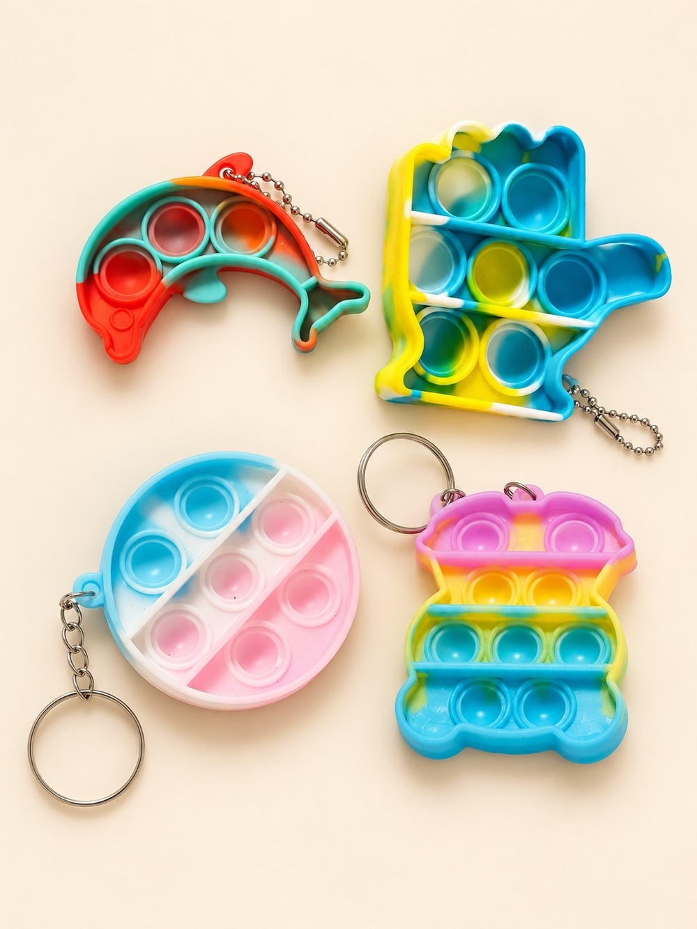 Pop It Fidget Keychain Bundle of 4 Silicone Sensory Keychains